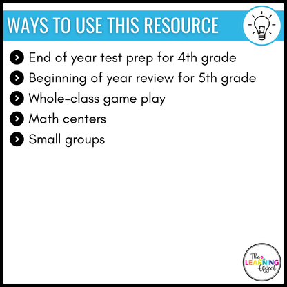 4th Grade Math Spiral Review Bingo Game | End of Year Test Prep Activity