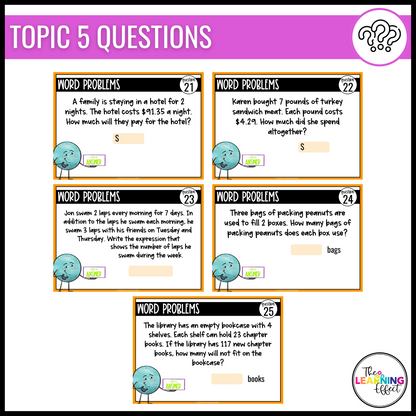5th Grade Math Spiral Review #2 Google Slides | Digital Task Cards Test Prep Activity