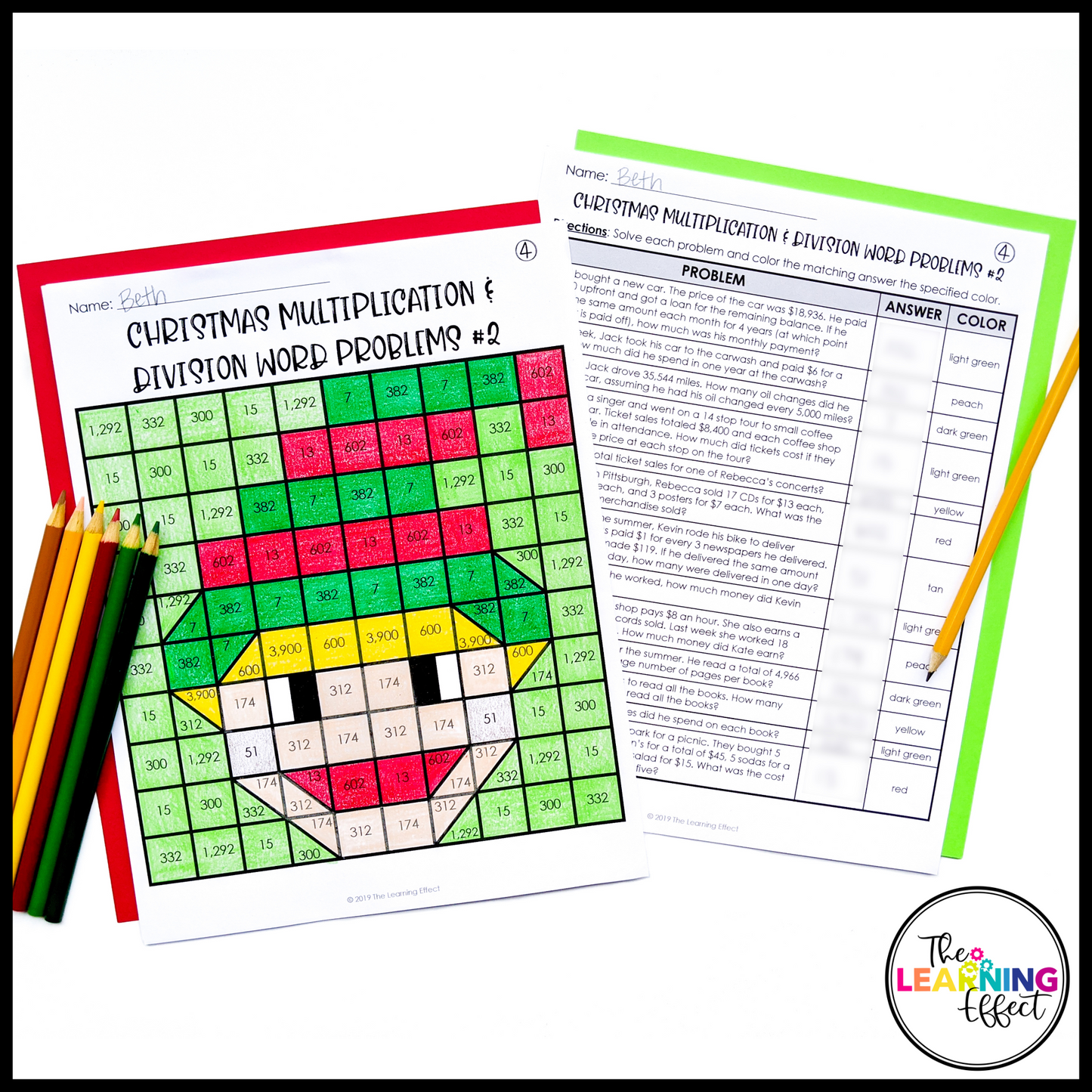 Christmas Math Activities Mystery Picture Worksheets | Color by Number