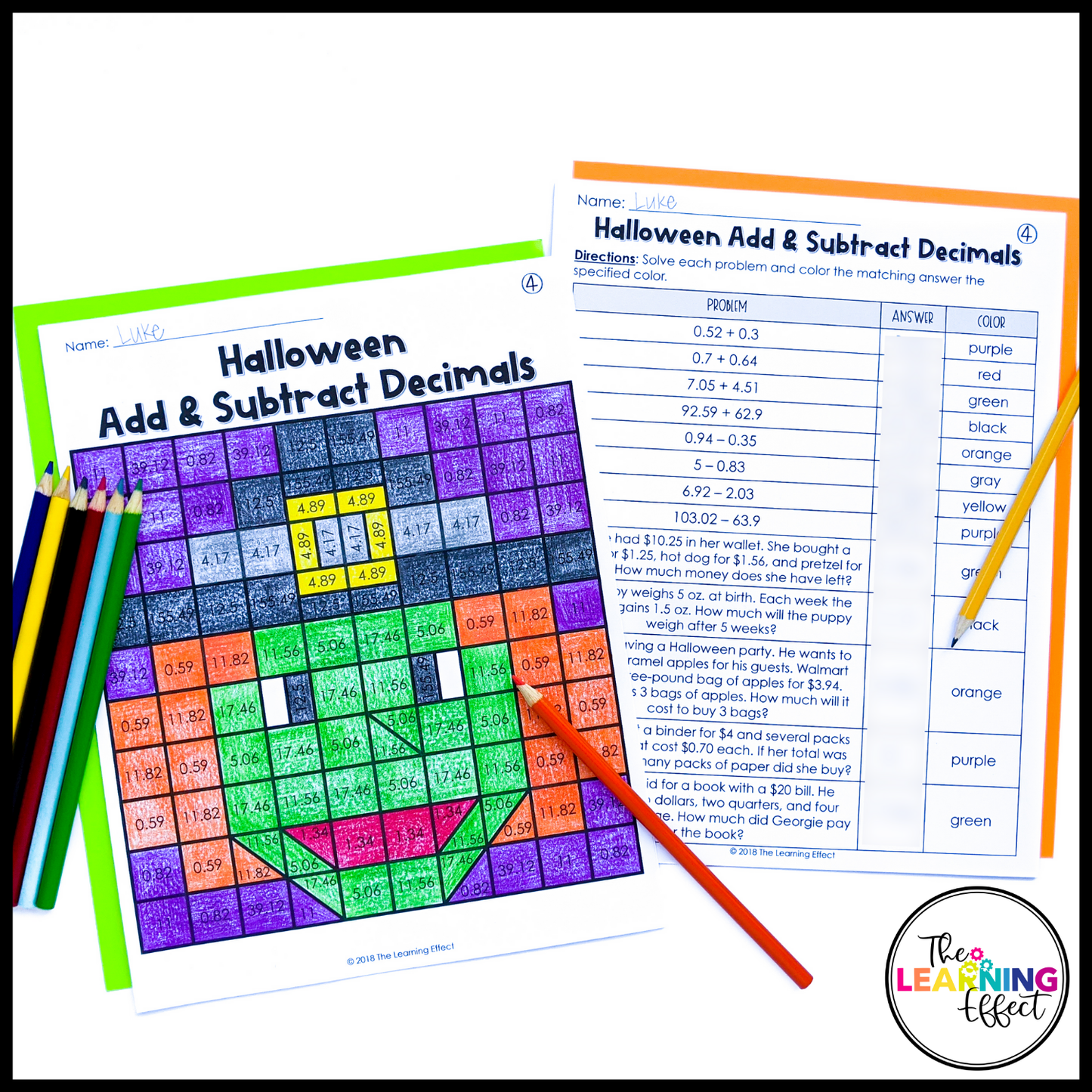 Halloween Math Activities Mystery Picture Worksheets | Color by Number