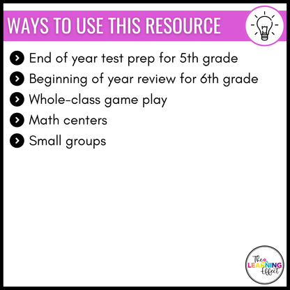 5th Grade Math Spiral Review Bingo Game | End of Year Test Prep Activity