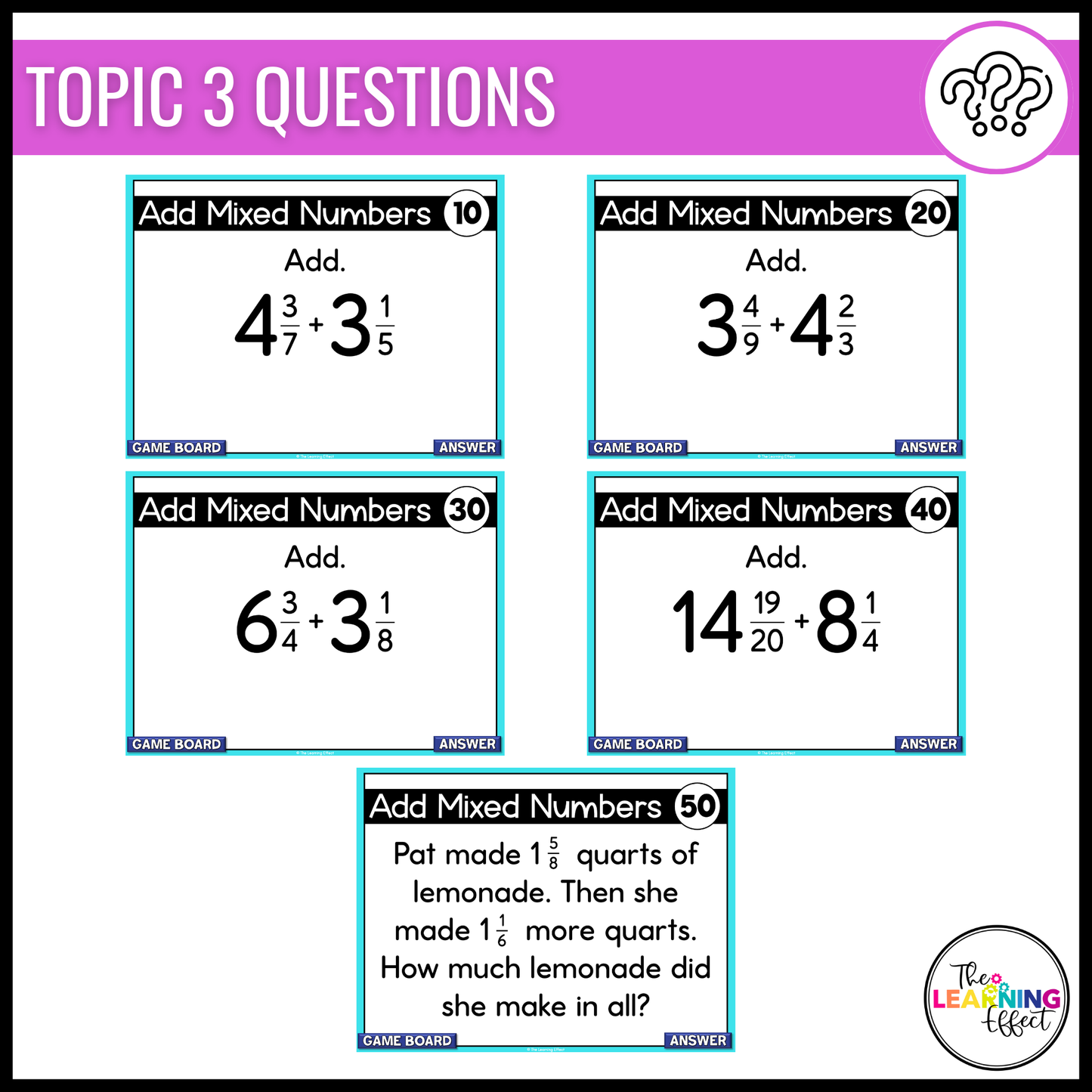 Adding and Subtracting Fractions Game Show | 5th Grade Math Test Prep Activity