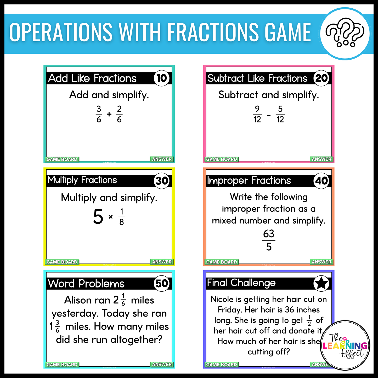 4th Grade Math Fractions Game Shows | Test Prep Review Activities BUNDLE
