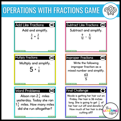 4th Grade Math Fractions Game Shows | Test Prep Review Activities BUNDLE