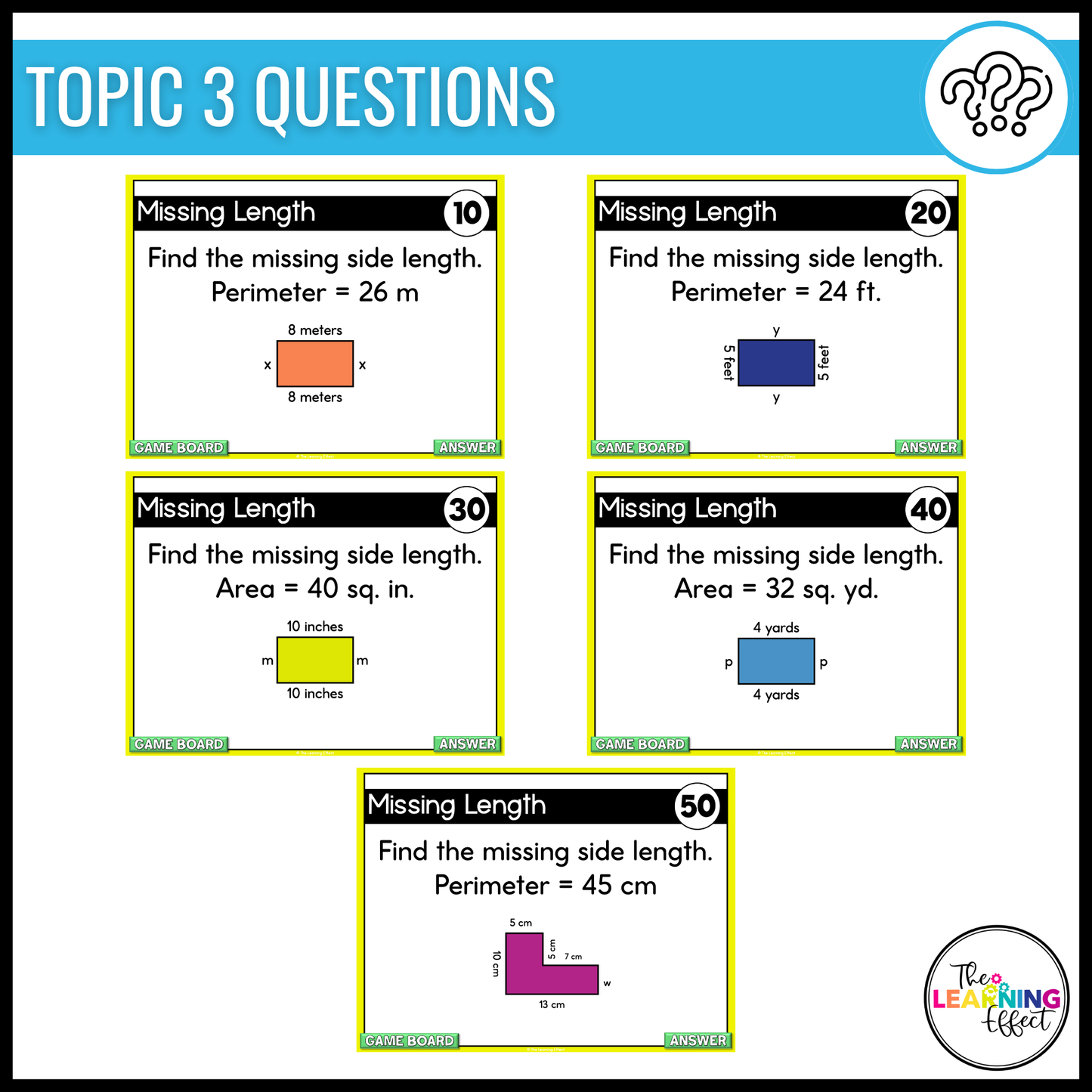 Area and Perimeter Game Show | 4th Grade Math Review Test Prep Activity