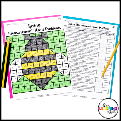 Spring Activities Mystery Picture Worksheets | Color by Number Word Problems