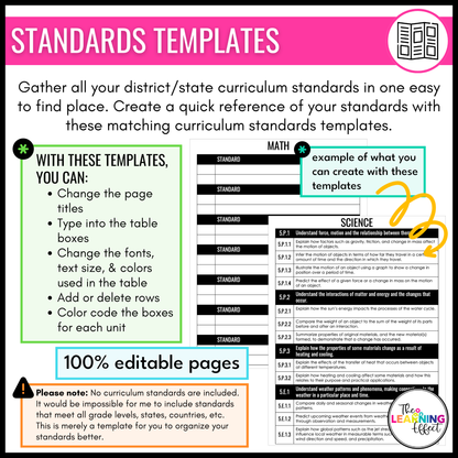 Curriculum Map and Pacing Guide Templates | Editable Planning Calendar | Black and White