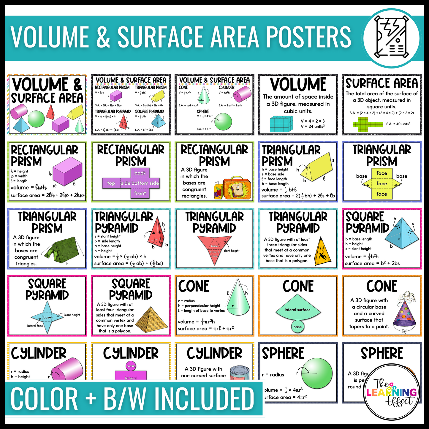 Geometry Posters BUNDLE | 2D and 3D Shapes, Area, Perimeter, and Volume Anchor Charts