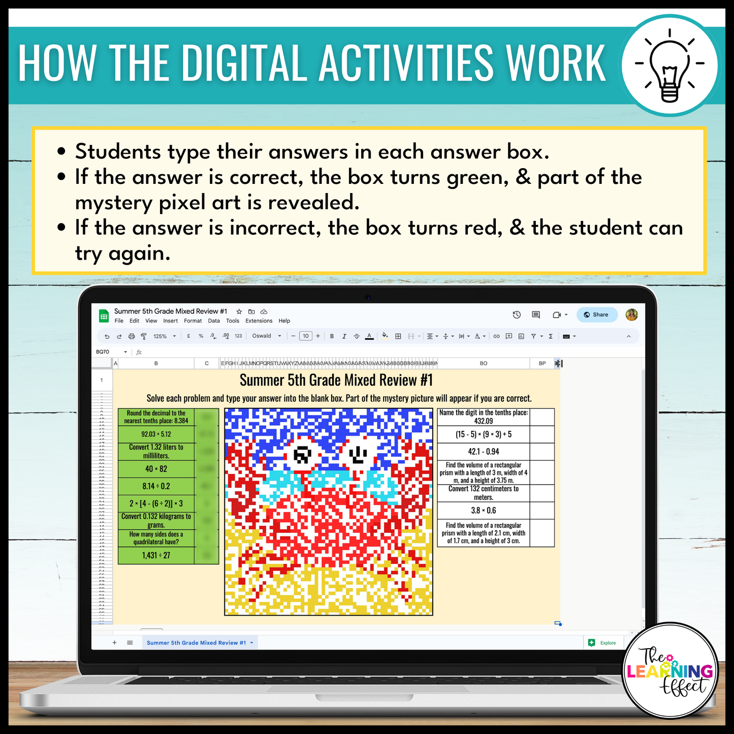 End of Year Math Review Activities Color by Number and Pixel Art BUNDLE