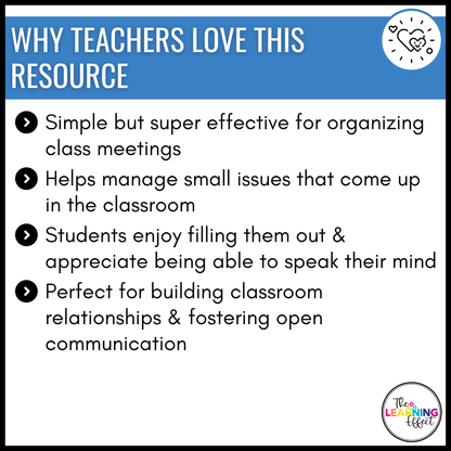 Class Meeting Slips for Behavior and Classroom Management | Community Building