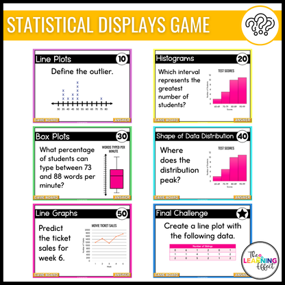 6th Grade Math Data and Statistics Game Shows BUNDLE | Test Prep Review Activities