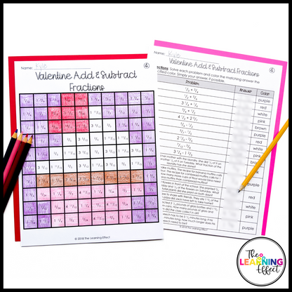 Valentine's Day Math Activities Mystery Picture Worksheets | Color by Number