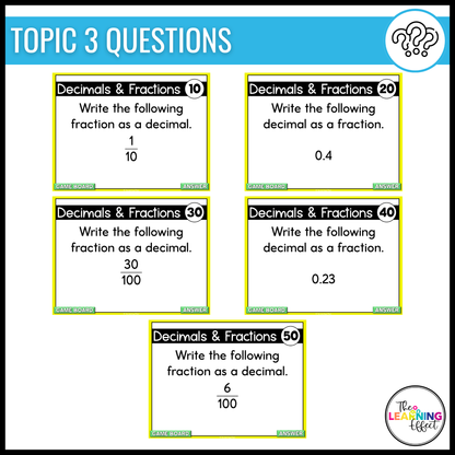 Fractions and Decimals Game Show | 4th Grade Math Review Test Prep Activity