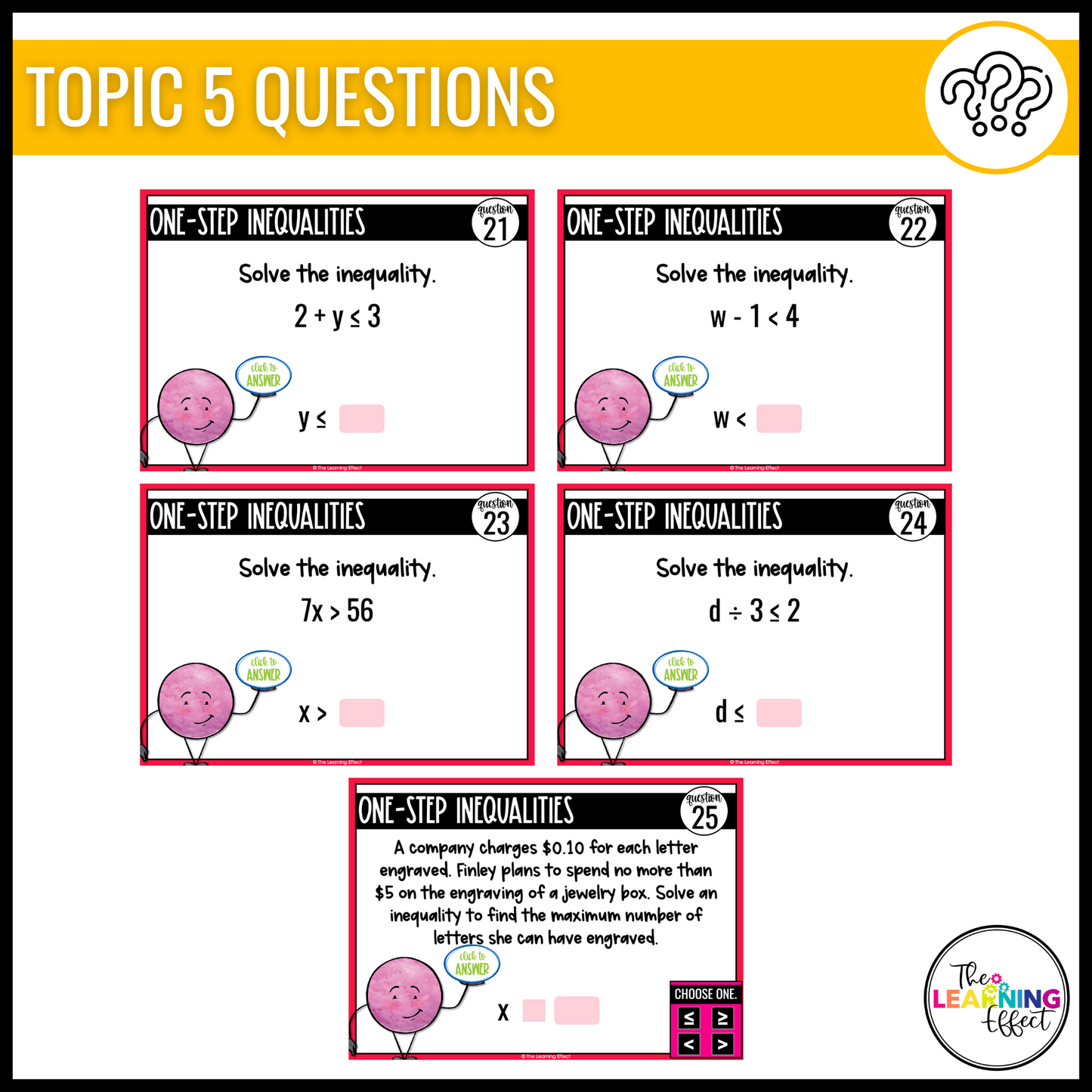 Functions and One Step Inequalities Google Slides | 6th Grade Digital Task Cards