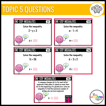 Functions and One Step Inequalities Google Slides | 6th Grade Digital Task Cards