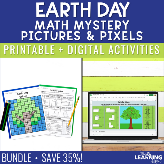 Earth Day Math Activities Color by Number and Pixel Art BUNDLE