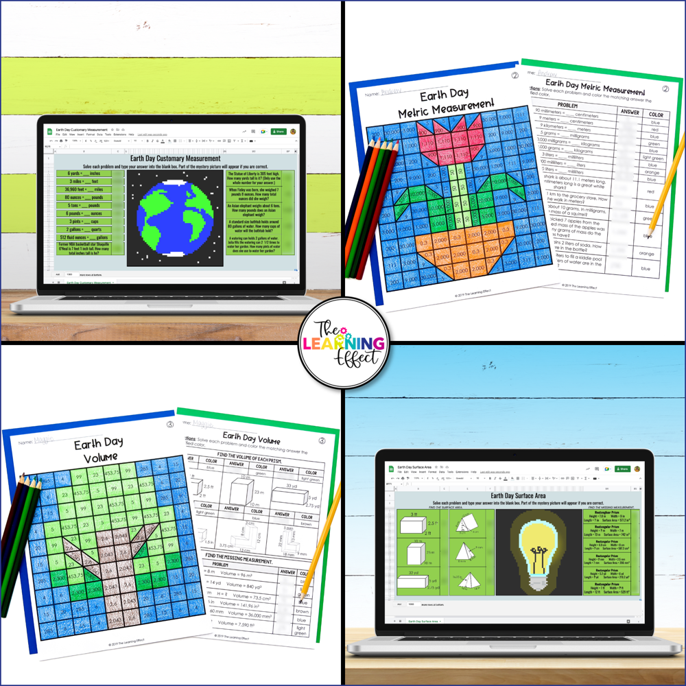 Earth Day Math Activities Color by Number and Pixel Art BUNDLE