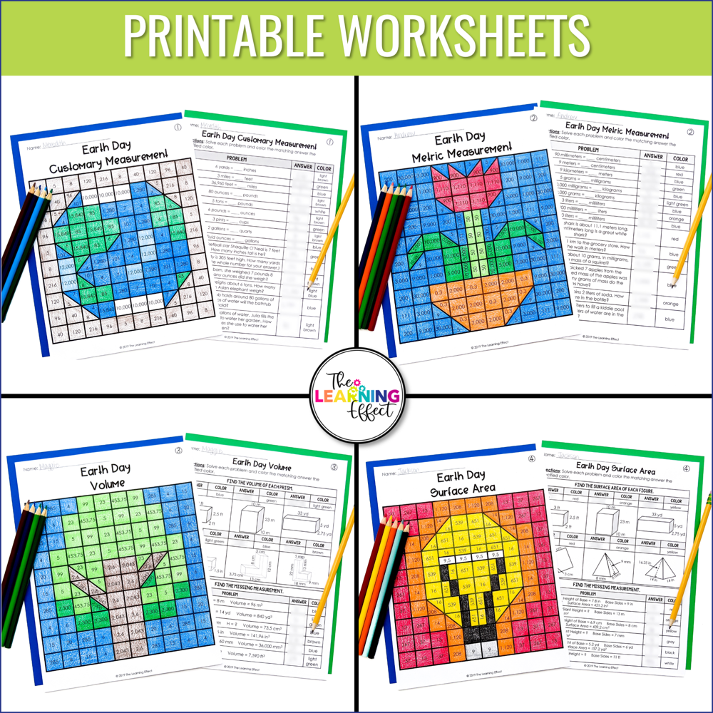 Earth Day Math Activities Color by Number and Pixel Art BUNDLE
