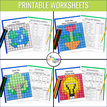 Earth Day Math Activities Color by Number and Pixel Art BUNDLE