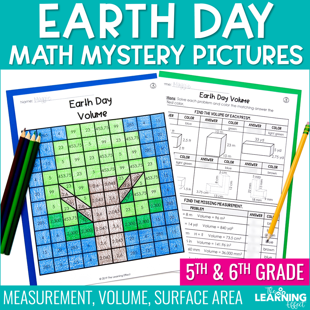 Earth Day Math Activities Mystery Picture Worksheets | Measurement, Volume