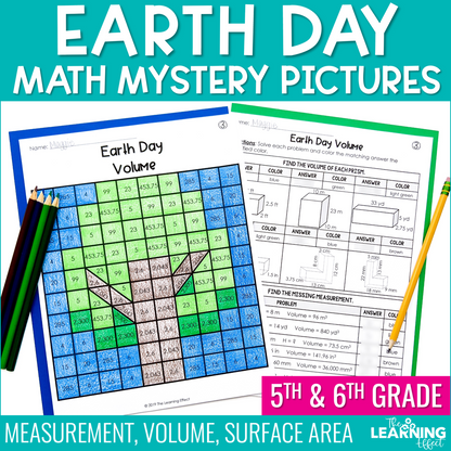 Earth Day Math Activities Mystery Picture Worksheets | Measurement, Volume