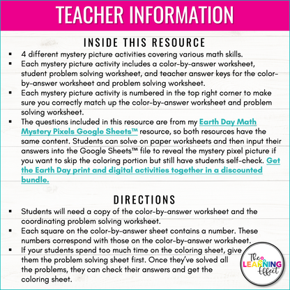 Earth Day Math Activities Mystery Picture Worksheets | Measurement, Volume