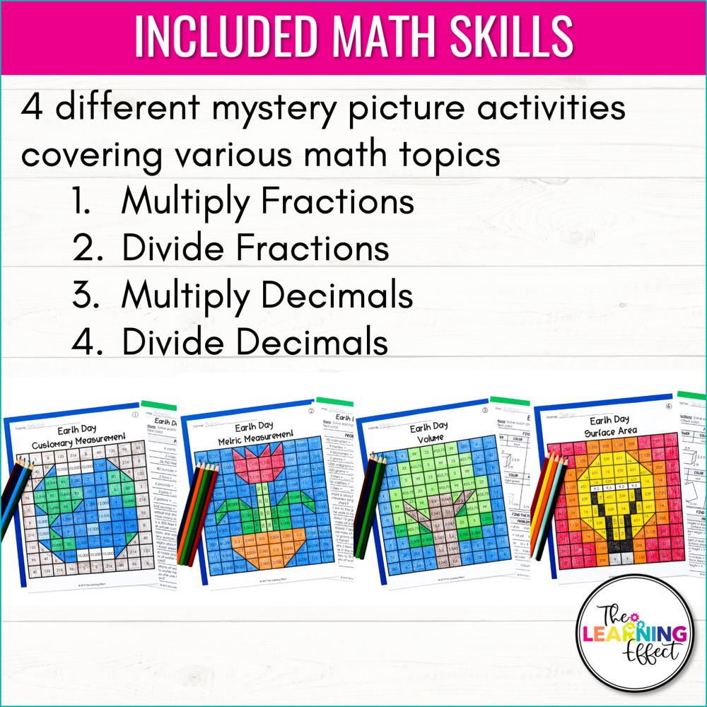 Earth Day Math Activities Mystery Picture Worksheets | Measurement, Volume