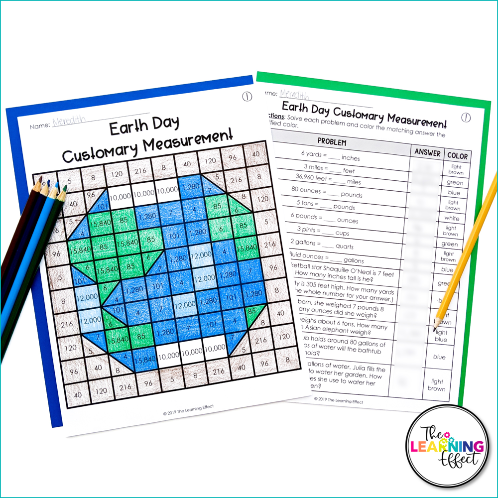 Earth Day Math Activities Mystery Picture Worksheets | Measurement, Volume