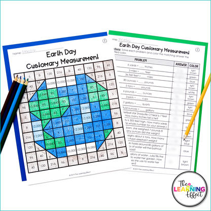 Earth Day Math Activities Mystery Picture Worksheets | Measurement, Volume