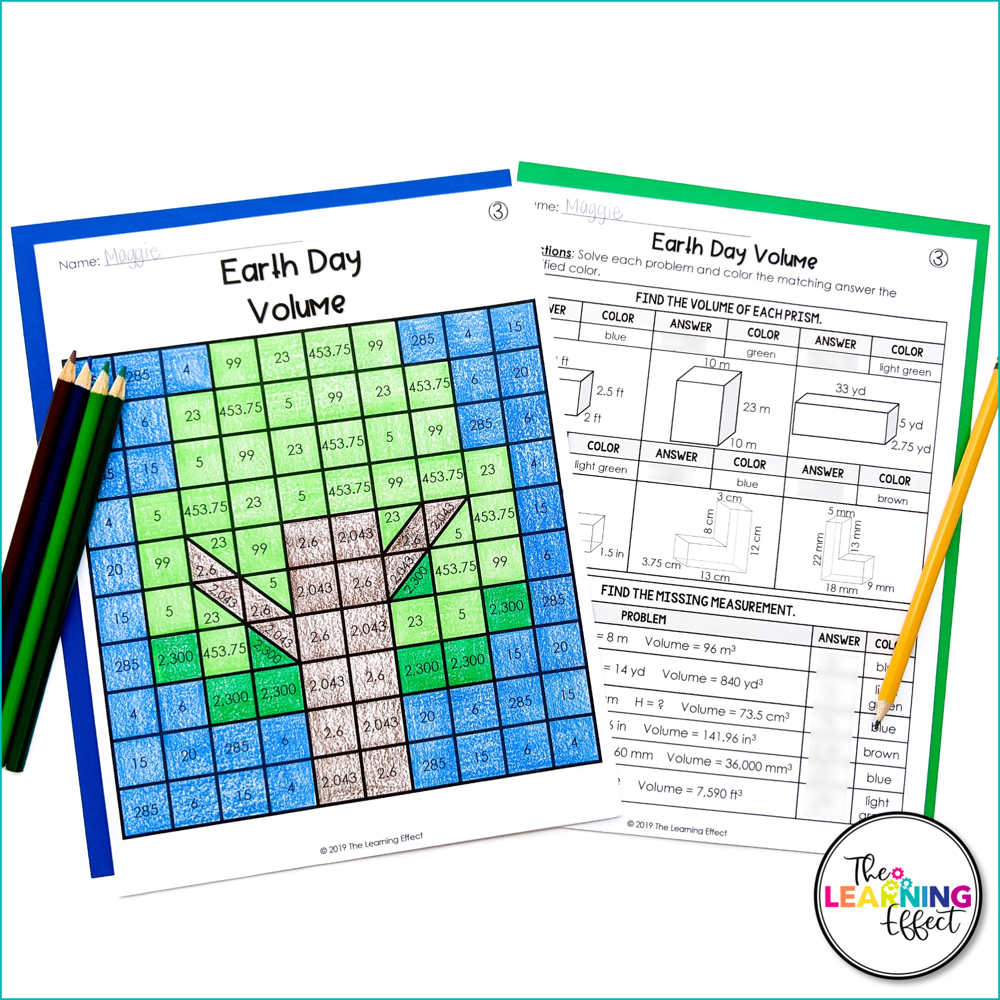 Earth Day Math Activities Mystery Picture Worksheets | Measurement, Volume