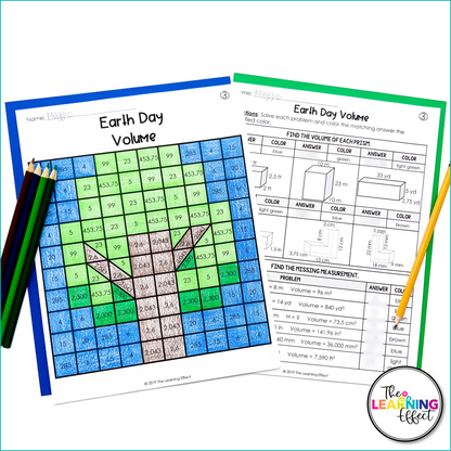 Earth Day Math Activities Mystery Picture Worksheets | Measurement, Volume