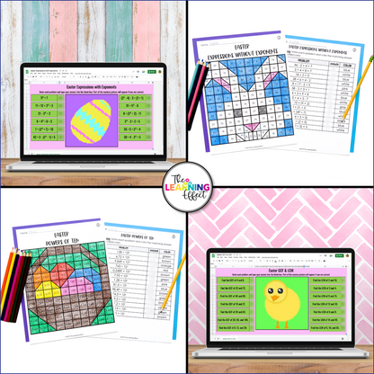 Easter Math Activities Color by Number and Pixel Art BUNDLE