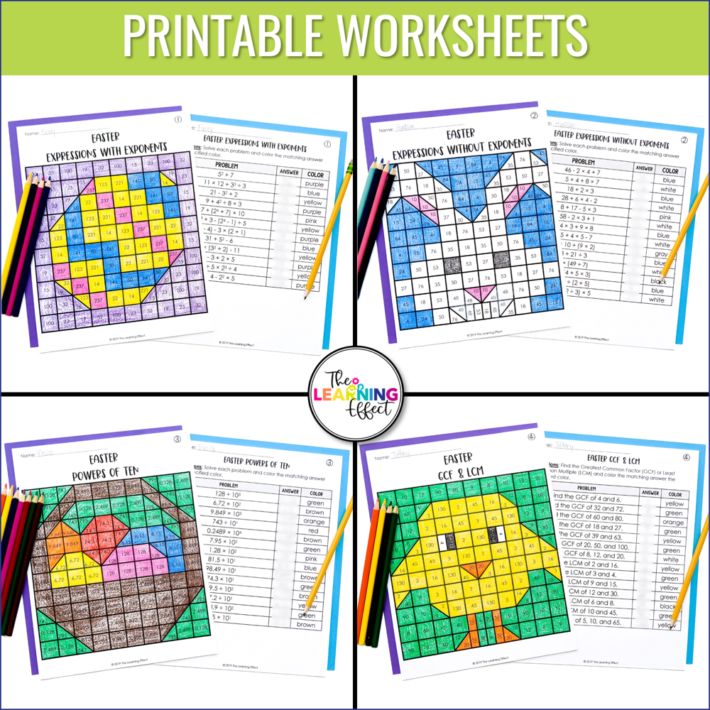 Easter Math Activities Color by Number and Pixel Art BUNDLE