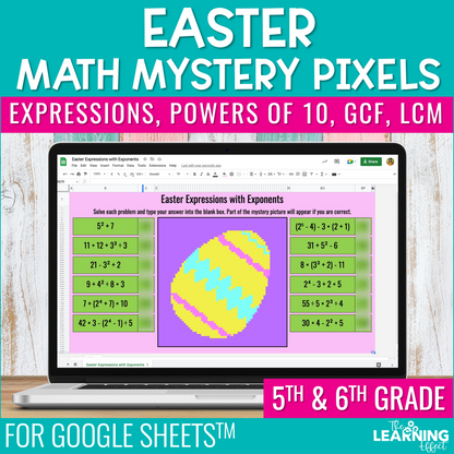 Easter Math Activities Digital Pixel Art | Expressions, GCF, LCM, Powers of 10
