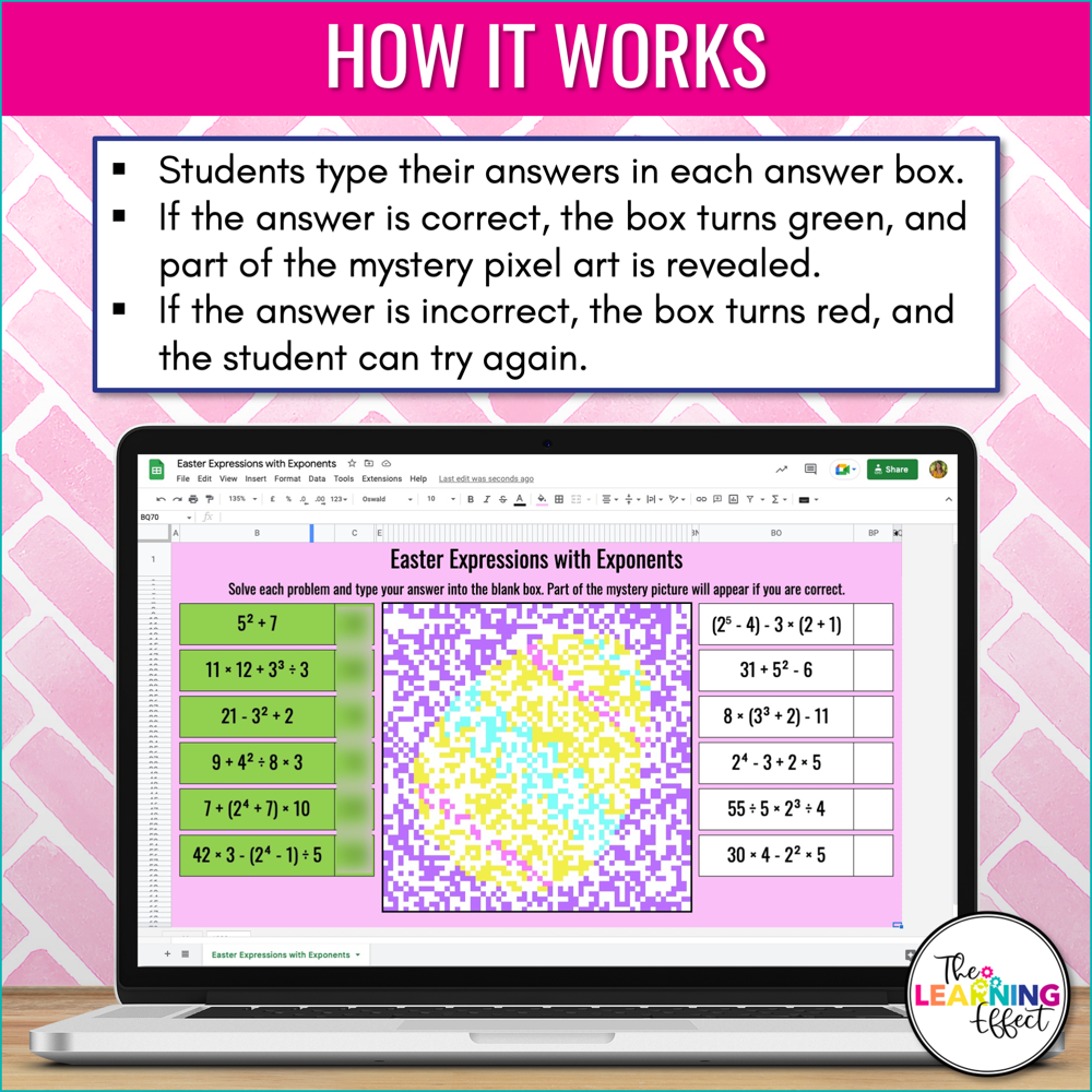 Easter Math Activities Digital Pixel Art | Expressions, GCF, LCM, Powers of 10