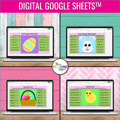 Easter Math Activities Digital Pixel Art | Expressions, GCF, LCM, Powers of 10