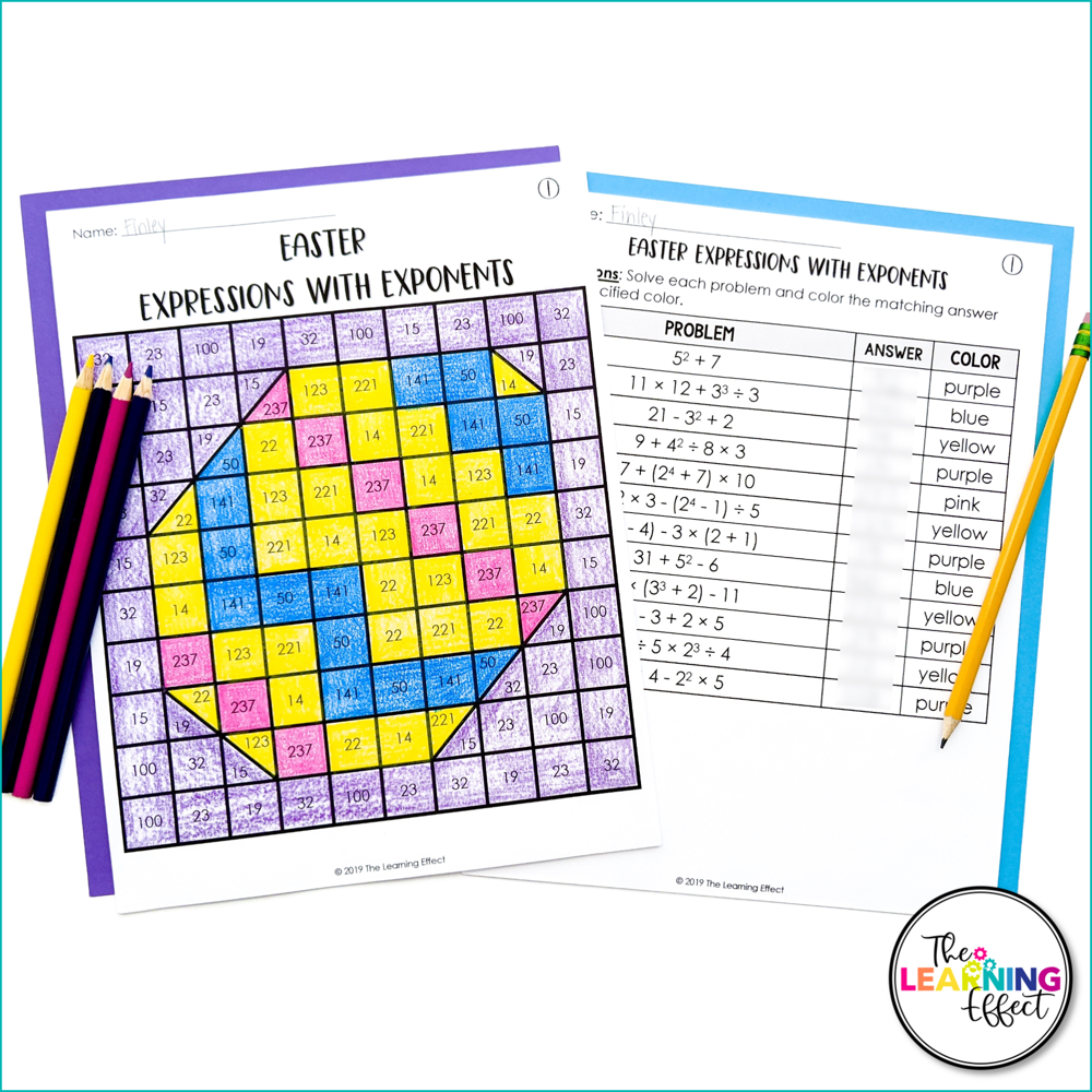 Easter Math Activities Mystery Picture Worksheets | Expressions, GCF, LCM