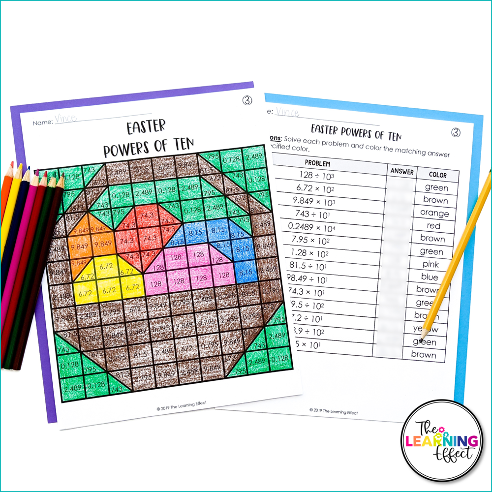 Easter Math Activities Mystery Picture Worksheets | Expressions, GCF, LCM