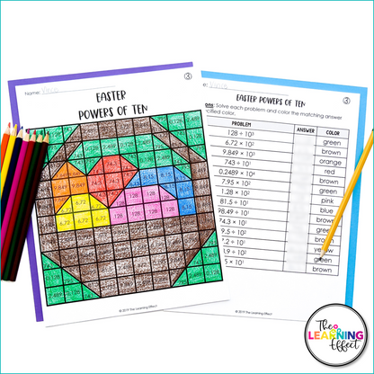 Easter Math Activities Mystery Picture Worksheets | Expressions, GCF, LCM