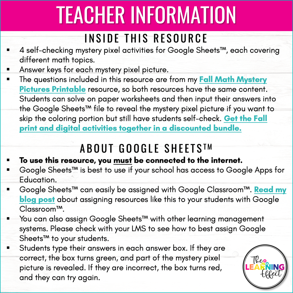 Fall Math Activities Digital Pixel Art | Decimals, Multiplication, Division