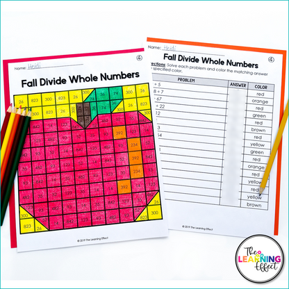 Fall Math Activities Mystery Picture Worksheets | Decimals, Multiplication
