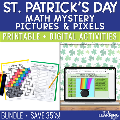 St. Patrick's Day Math Activities Color by Number and Pixel Art BUNDLE