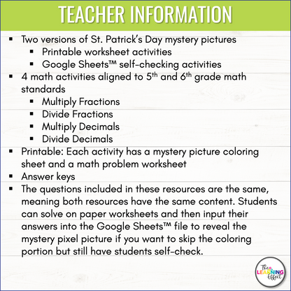 St. Patrick's Day Math Activities Color by Number and Pixel Art BUNDLE