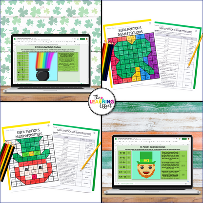 St. Patrick's Day Math Activities Color by Number and Pixel Art BUNDLE