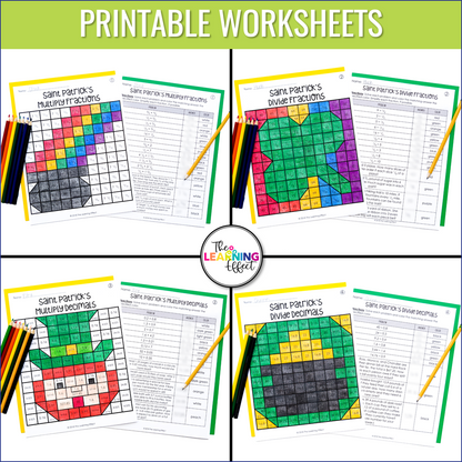 St. Patrick's Day Math Activities Color by Number and Pixel Art BUNDLE