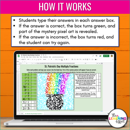 St. Patrick's Day Math Activities Digital Pixel Art | Fractions, Decimals