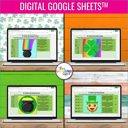 St. Patrick's Day Math Activities Digital Pixel Art | Fractions, Decimals