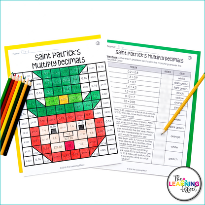 St. Patrick's Day Math Activities Mystery Picture Worksheets | Fractions