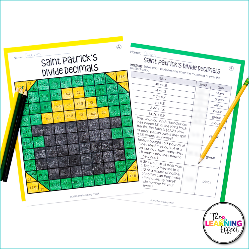 St. Patrick's Day Math Activities Mystery Picture Worksheets | Fractions
