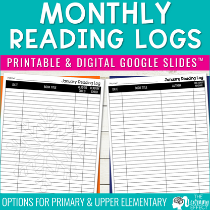 Monthly Reading Logs for Homework or Independent Reading | Printable and Digital